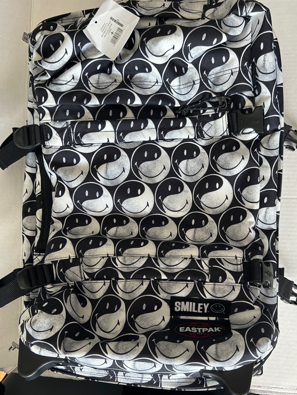East Pak SMILEY Black & White Graphic Soft Carry-On Suitcase